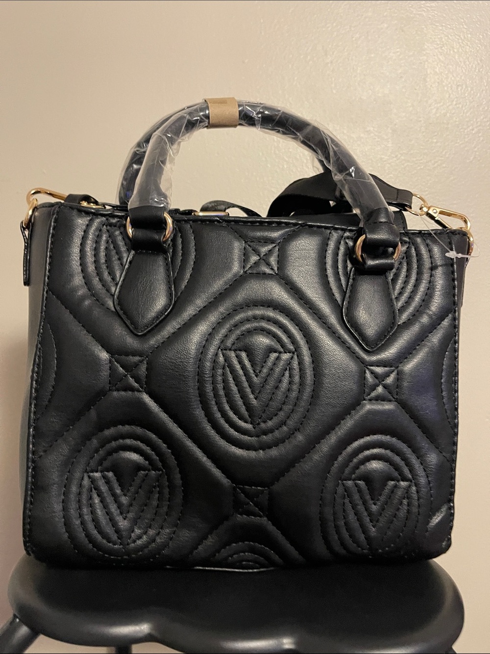 Valentino Orlando  Quilted Satchel with Embossed V Pattern